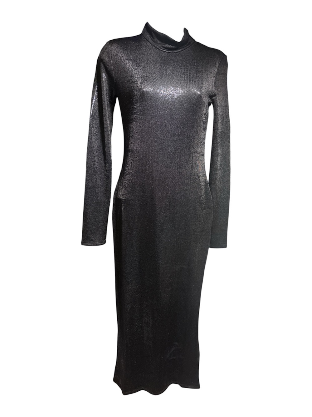 Forever 21 Shimmering Black Long-Sleeve Mock Neck Dress